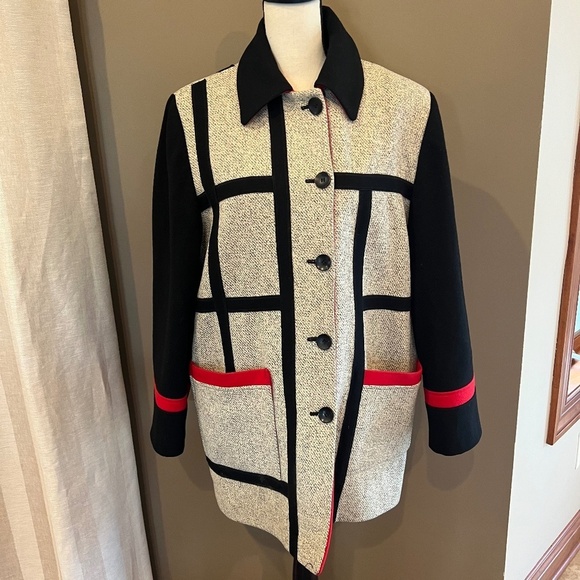 Spencer Reid Jackets & Blazers - Women's Vintage Spencer Reid Wool Blend Coat, Cream, Red & Black, Size 8